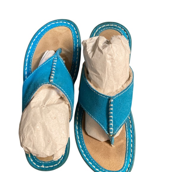 UGG Layback Suede Shearling Thong Flip Flops in Turquoise Size 4 EUC - Picture 4 of 9